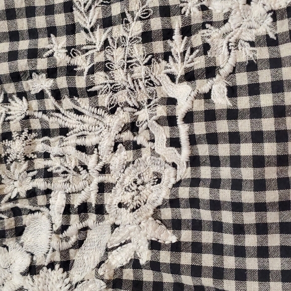 ZARA black white check 100% cotton embroidered long sleeve top - Picture 5 of 7